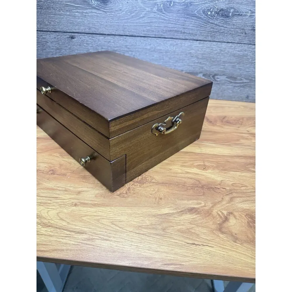 Vintage Kenized Wood Silverware Chest Drawer Flatware Storage Box Anti Tarnish